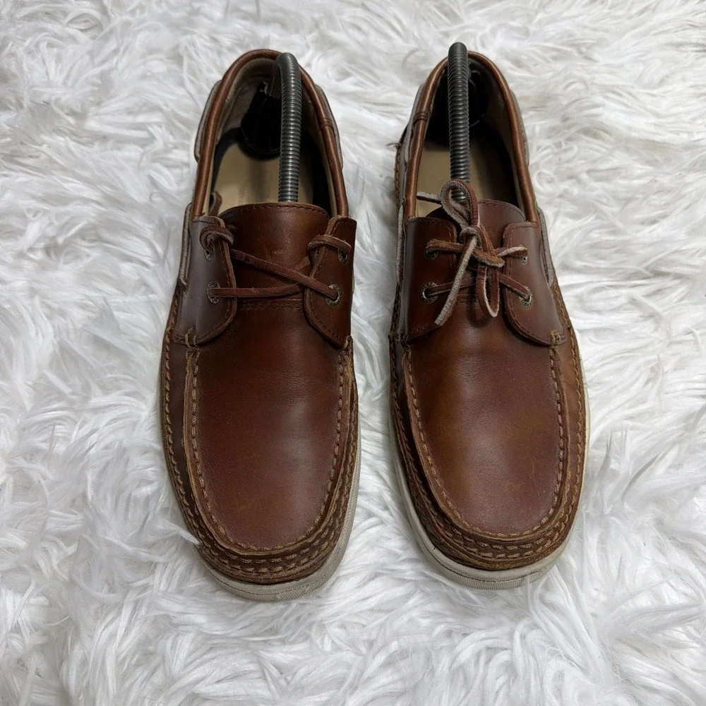 SEBAGO Mens Boat Shoes 8.5 RYDE 2 Mahogany Brown Oiled Leather Loafers Handmade!